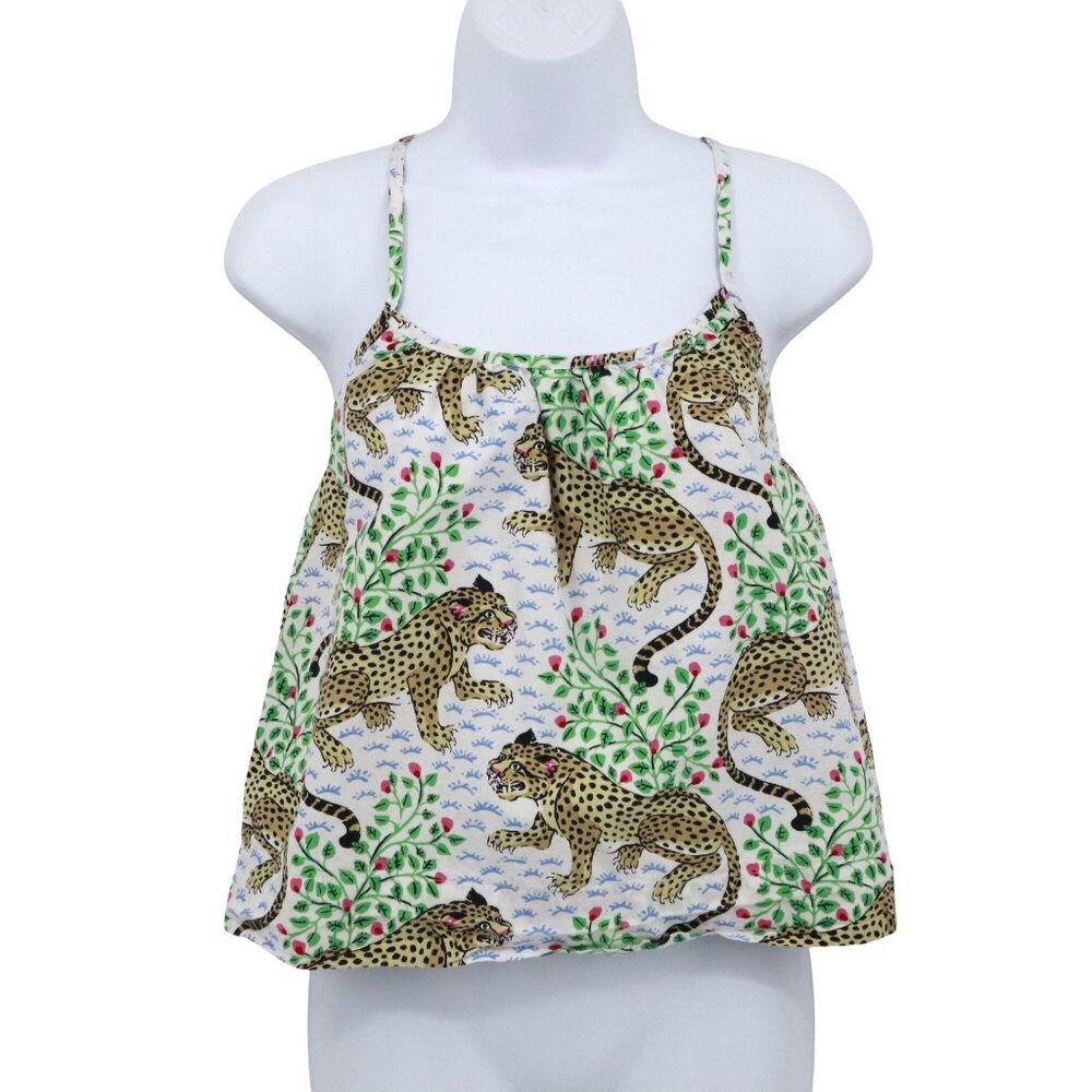 PrintFresh Leopard‎ Top Womens XXS White Maximalist Jungle Playful Boho Resort